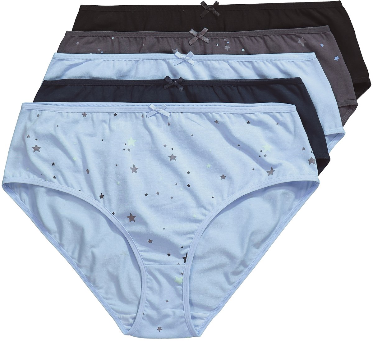 Ulla Popken - Dames - Midi-slips set van 5 sterren/effen - Donkergrijs - Maat 54+