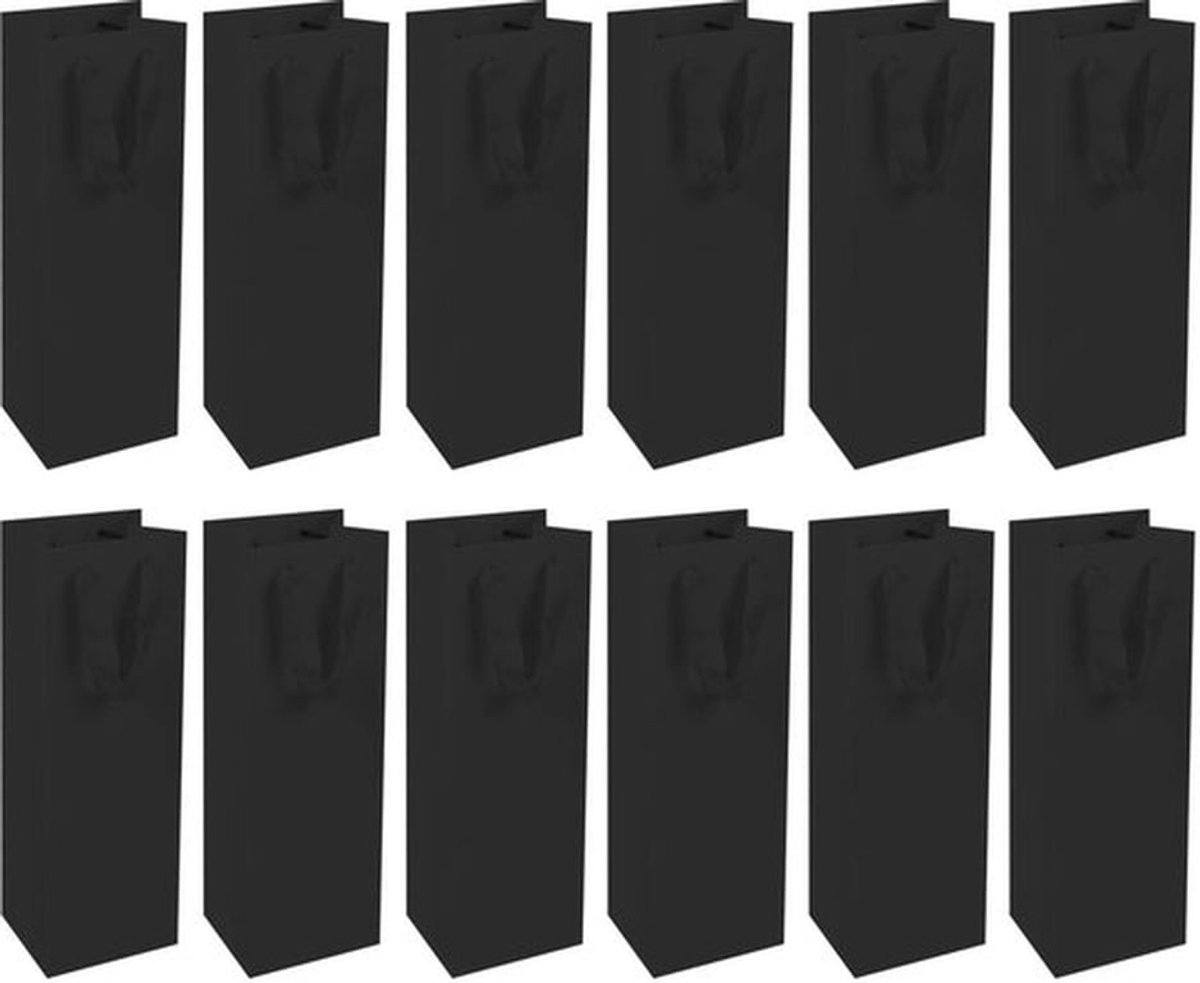 - Wijn Cadeau Tas - Herbruikbare Flessentas - Kraft Papier - Zwart - Perfect voor Feestjes - 12 Stuks