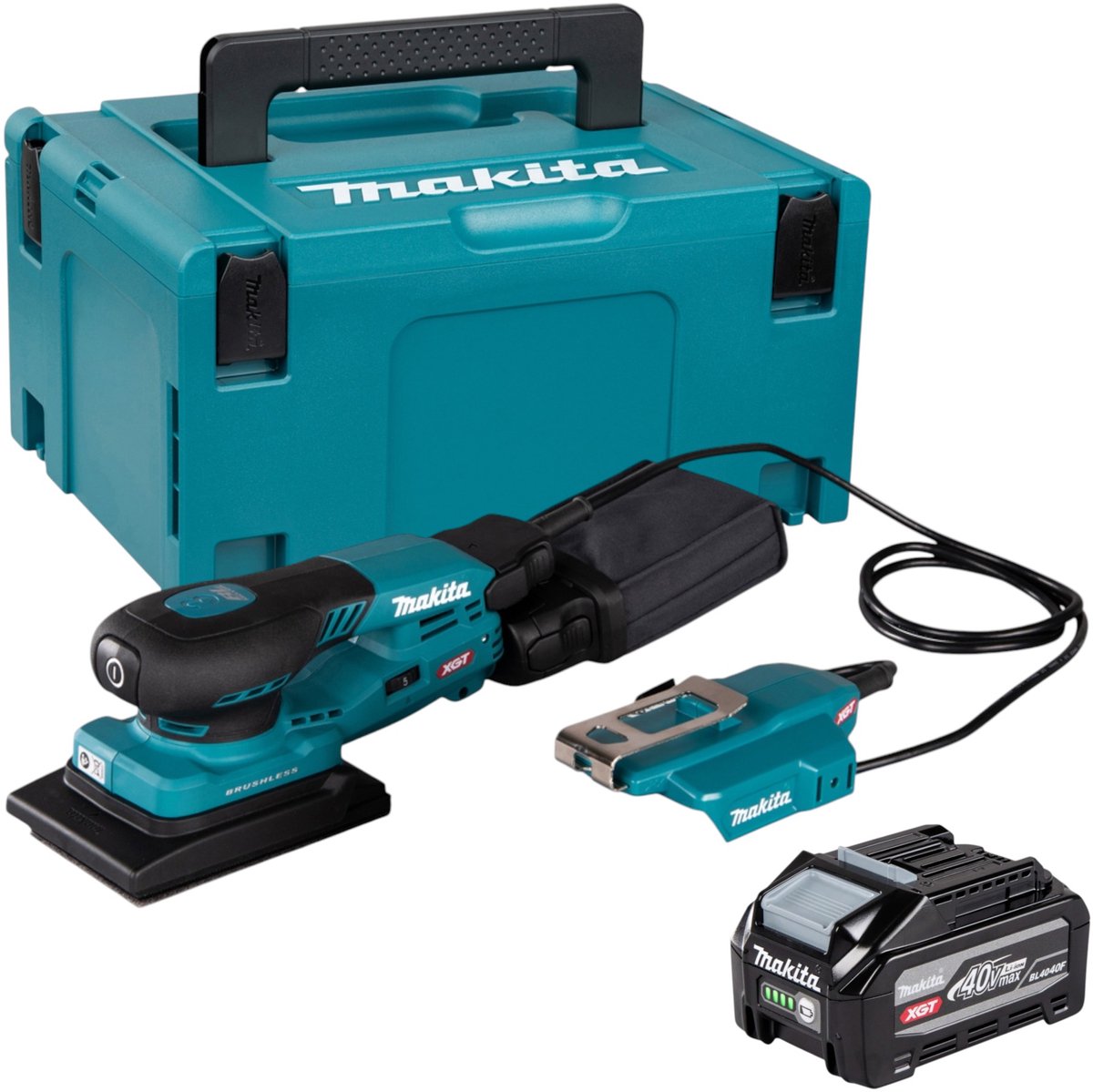 Makita BO 005 CGU101 accu-excentrische schuurmachine 40 V max. 80 x 130 mm 3,0 mm slaglengte borstelloos + 1x accu 4,0 Ah + Makpac - zonder oplader