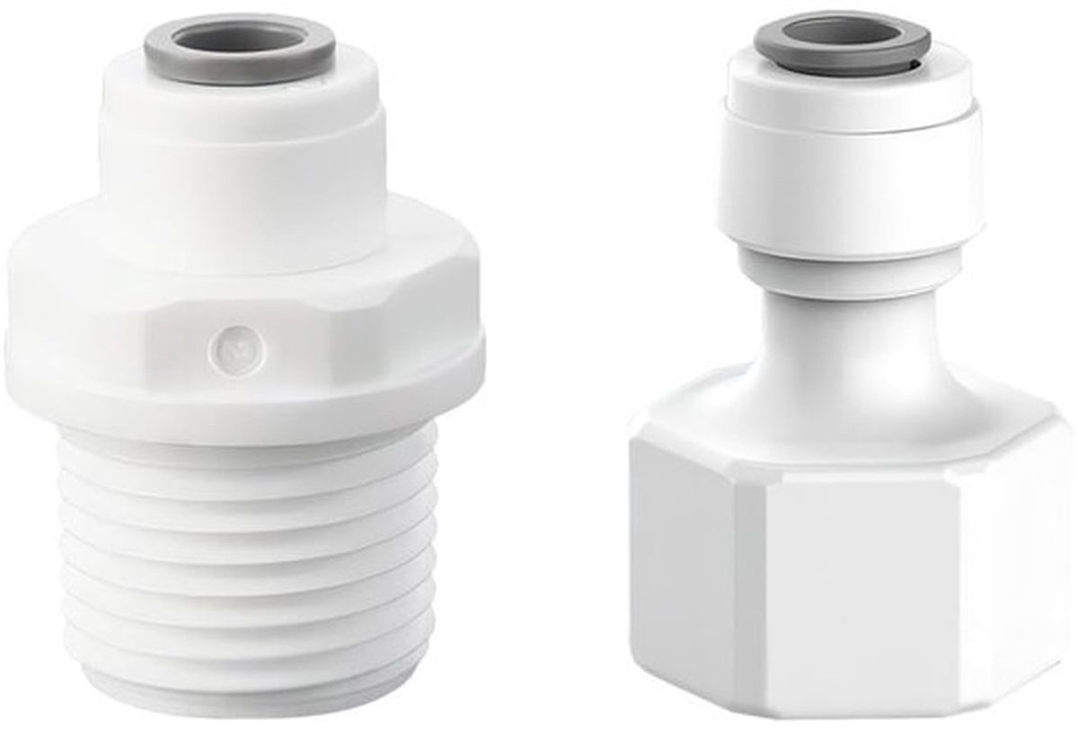 Waterfilterconnector 2 Stuks - 1/4 Inch naar 1/2 Inch - Koppeling - POM Materiaal - Gereedschaploos - Lekvrije Aansluiting - Waterfilterfitting