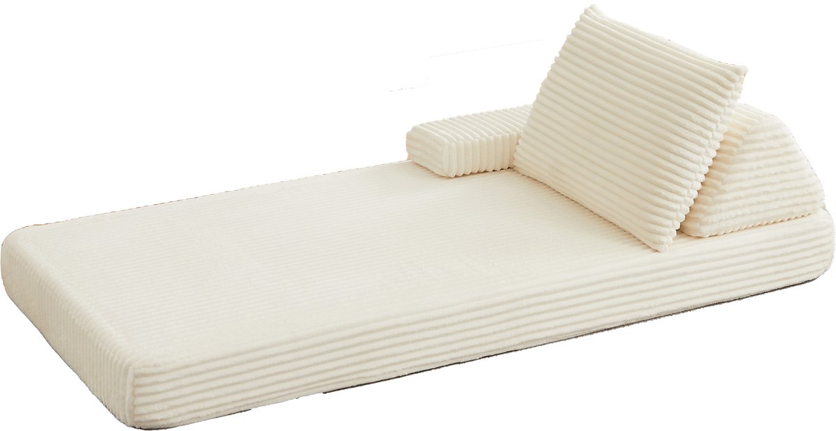 Merax Modulaire Loungebank 211,5 cm - Ribstof - Verplaatsbare Rugleuning En Armleuningen - Schuimvulling - Beige - Zonder Montage