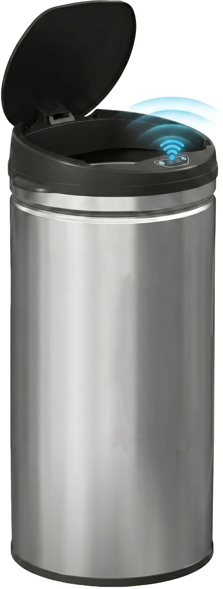HOMCOM Sensor Prullenbak - Roestvrij Staal - 30,5x30,5x68cm - Zilver