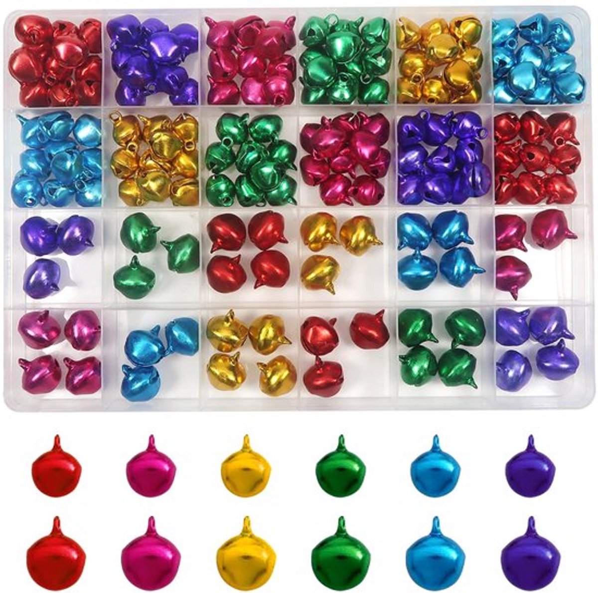 Kerstbellen 162 stuks - Metaal - 12 mm/14 mm - Kleurrijke Bellen - Jingle Bells - Decoratie voor Kerstfeest - Ideaal voor Sieraden - Decoratiebel