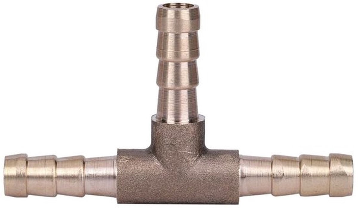 Slangconnector T-stuk - Messing Slangconnector - 3 Weg Connector - Voor Lucht/Water/Gas/Olie - Diameter 6mm - Temperatuurbestendig tot 100°C