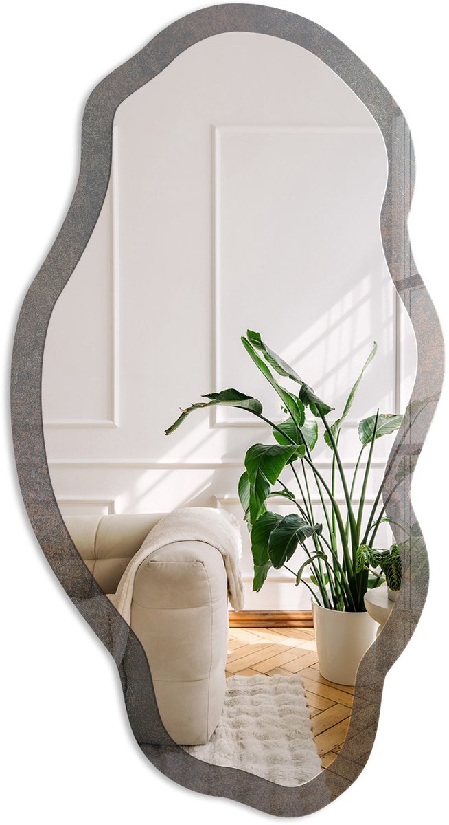 Coloray Industriële Textuur Spiegel - Bruin Strakke Rechthoekige Spiegel - Organische Spiegel - Woonkamer, Kantoor, Hal - Industrieel / Loft - 45x90 cm - Totale afmeting 52x97 cm