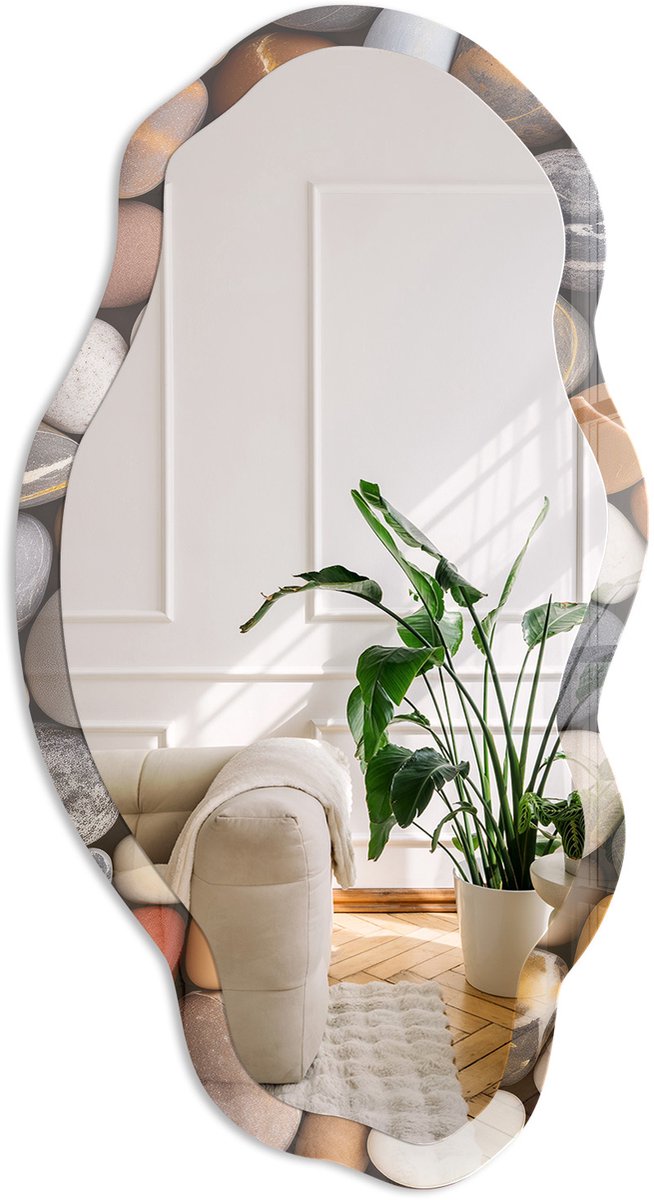 Coloray Natuurstenen Spiegel - Bruin Stijlvolle Wandspiegel - Organische Spiegel - Badkamer, Hal, Woonkamer - Minimalistisch - 45x90 cm - Totale afmeting 52x97 cm