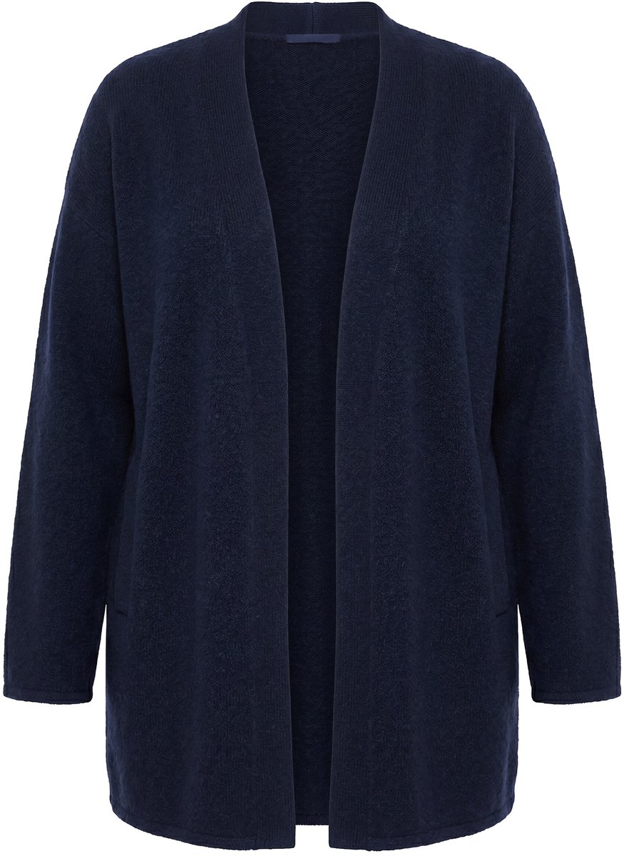 Ulla Popken - Dames - Kimono vest sjaalkraag zonder sluiting lange mouwen - Marine - Maat 50+