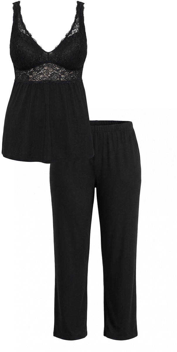 TruYou - Dames - TruYou pyjama tweedelig kant ondoorzichtige buste - Zwart - Maat 58+