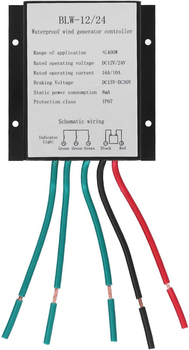 Windturbine - Zwart - 12/24V 400W - Aluminium Controller met Waterdichte IP67 Behuizing - Voor Batterij Opladen
