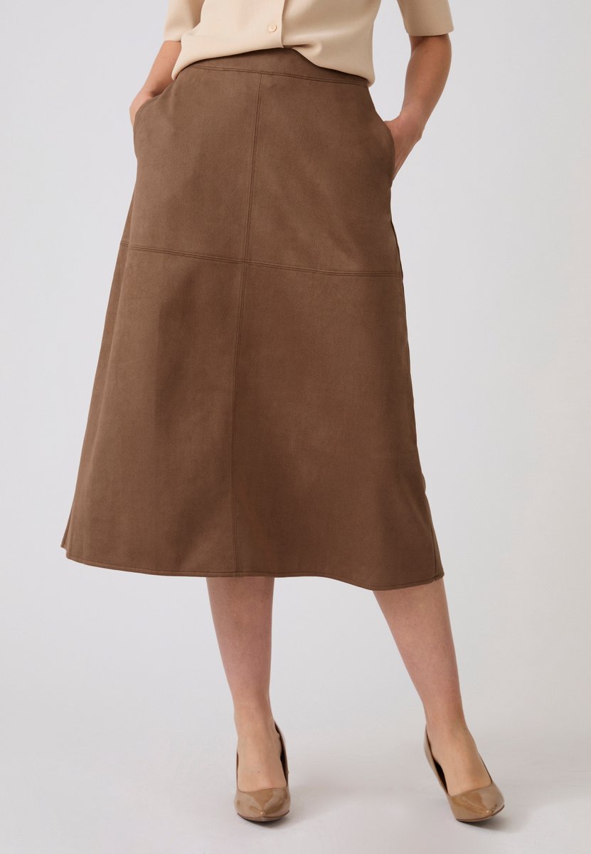 Damart - Lange rok van suèdine - Dames - Bruin - 46