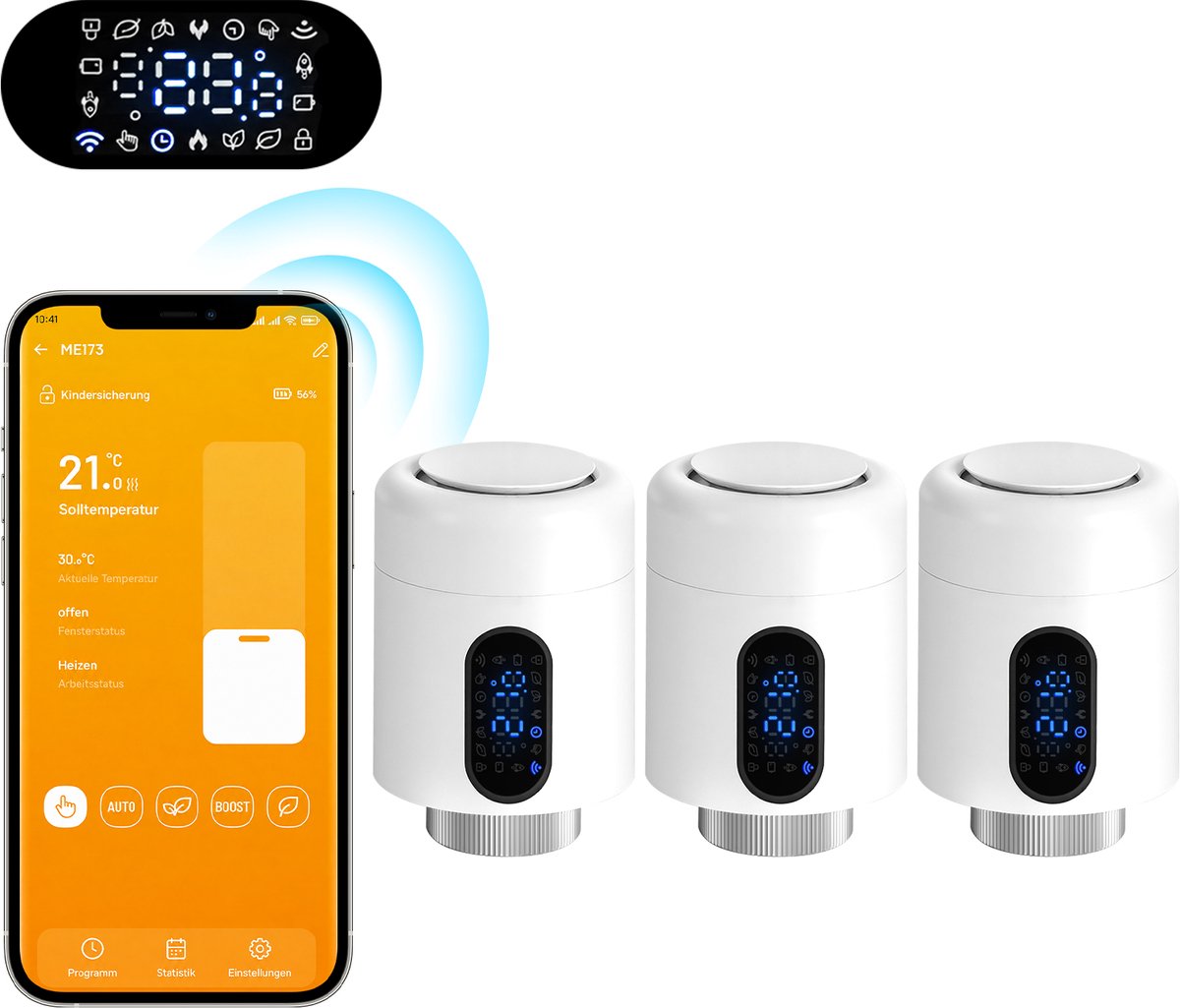 Slimme Thermostaatkraan voor Radiator – WiFi, App en 6 Modi – Wit – 3-pack