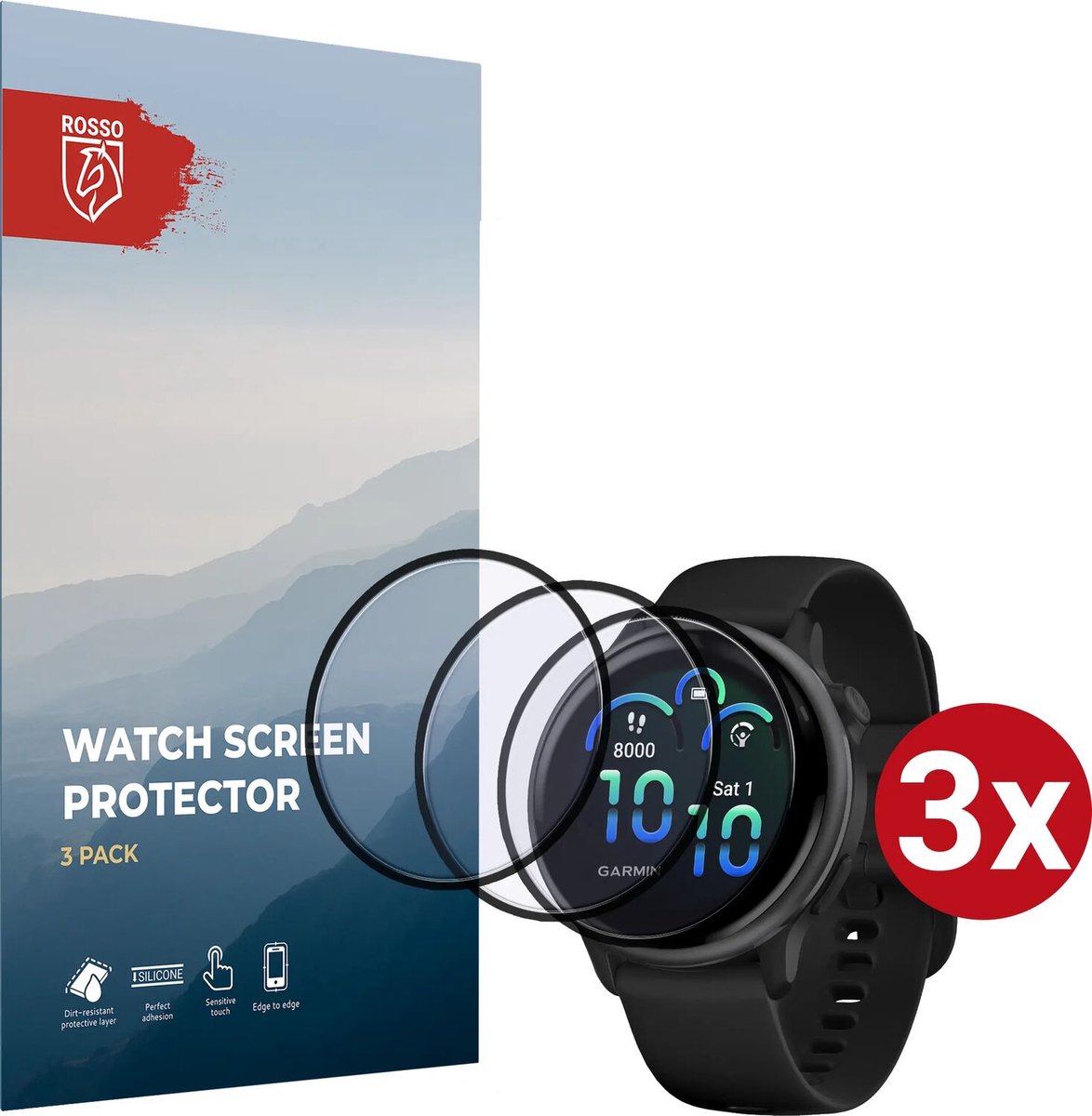 Rosso Hybrid Glass Geschikt voor Garmin Vivoactive 6 - PMMA Glas Screen Protector - Ultradun Plexiglas - Horloge Beschermlaag (3-Pack)
