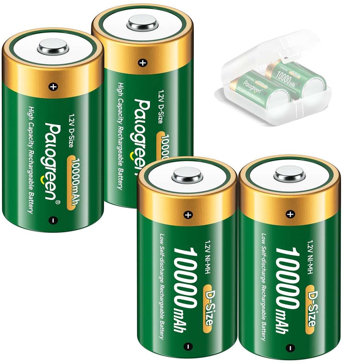 Solidchoice - Set van 4 Oplaadbare D Batterijen 10.000 mAh met Opbergdoos