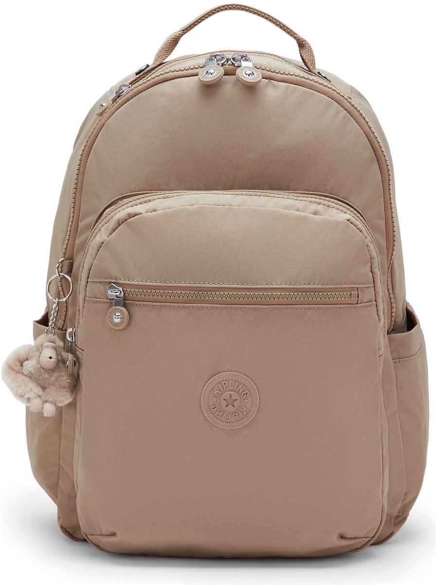 kipling rugzak met laptopvak Seoul Backpack 27L Tan Beige Taupe