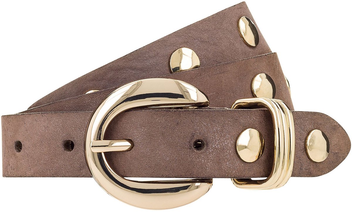 b.belt Studded belt Leder - Dames - 80 cm - medium grey