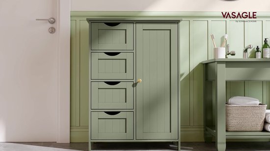 VASAGLE LHC041C02 - Meuble de salle de bain - armoire avec 4 tiroirs - étagère réglable - porte de placard