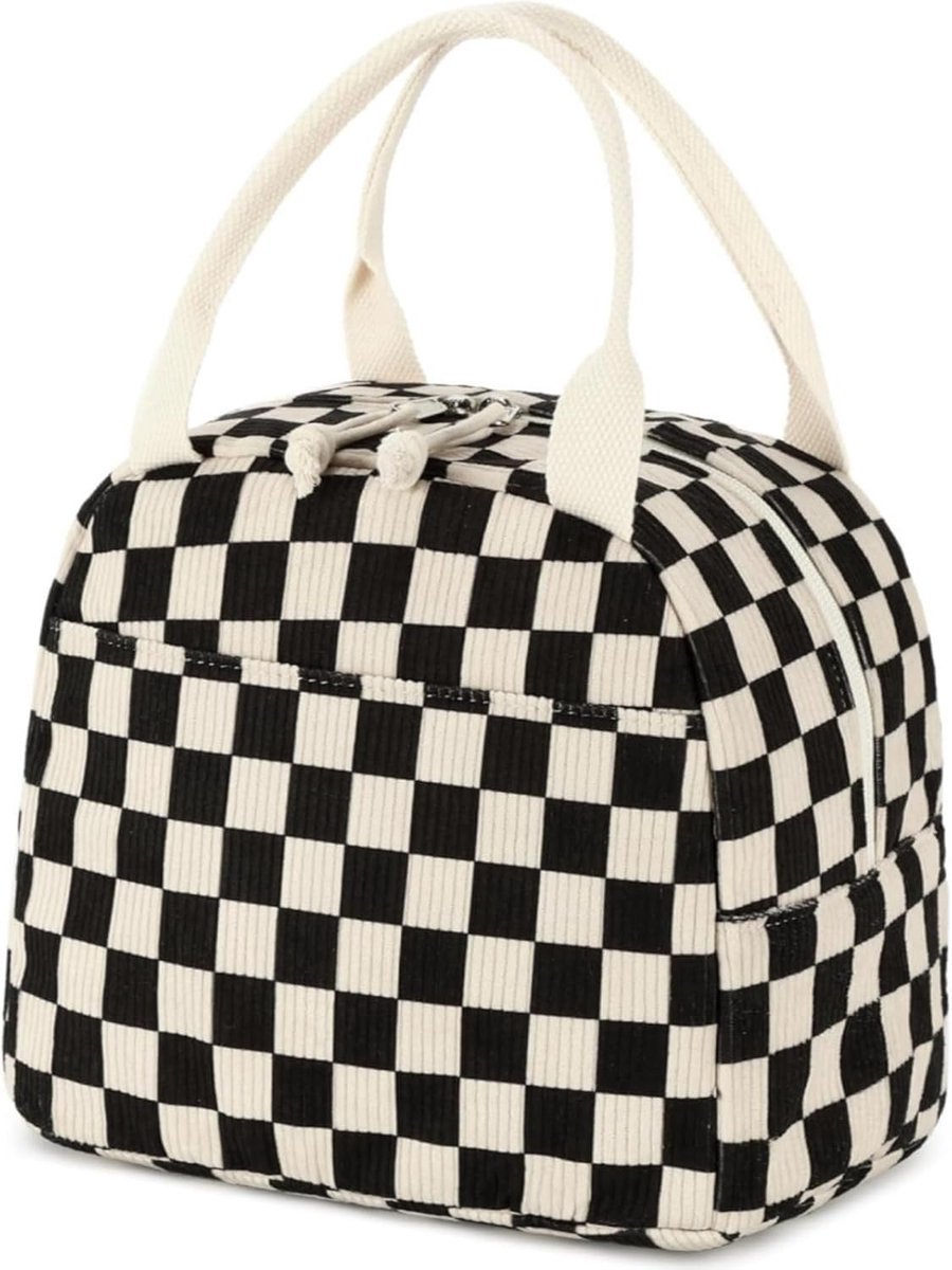Koeltasje lunch - Geïsoleerde Koeltas - lunchtas dames - Leuke Corduroy Lunch Tote - Herbruikbare Geïsoleerde Lunchbox - Voor Mannen en Vrouwen - Grote Capaciteit - Ideaal voor Werk, Picknicks of Reizen(zwart)