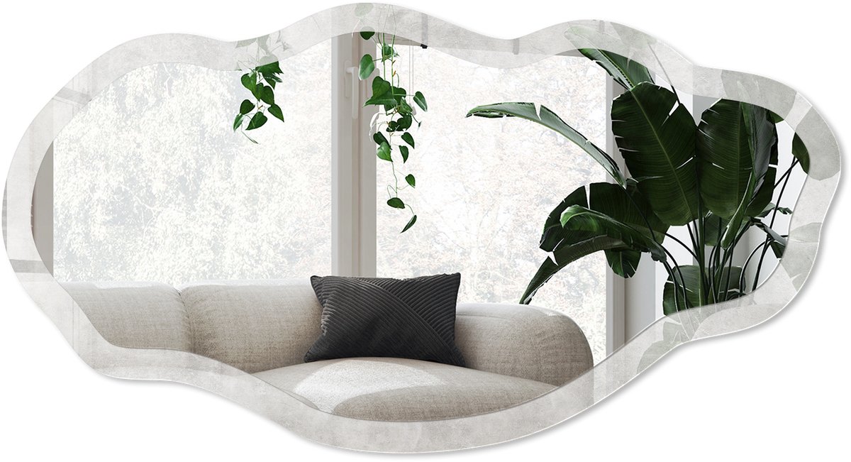 Wallfluent Grijze Steen Spiegel - Grijs Rechthoekige Spiegel Voor Interieur - Organische Spiegel - Kantoor, Woonkamer, Slaapkamer - Industrieel / Loft - 45x90 cm - Totale afmeting 52x97 cm