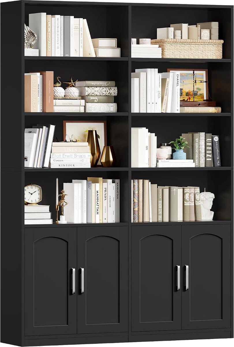 Home & Beyond® Boekenkast met Deuren - Vitrinekast met 12 Vakken - Open en Gesloten Opbergruimte - 115x27x185.5 cm
