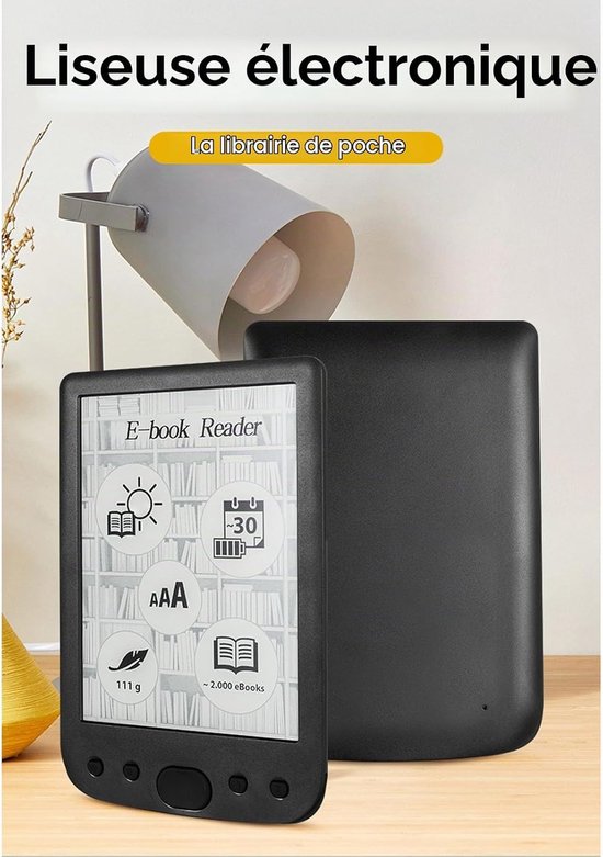 De BK6025 EPAPER e-reader is een draagbare e-reader met een 6-inch e-ink-scherm, instelbare lettergrootte, audioboekfunctionaliteit en oogvriendelijke leesmogelijkheden (8 GB). — afbeelding 3