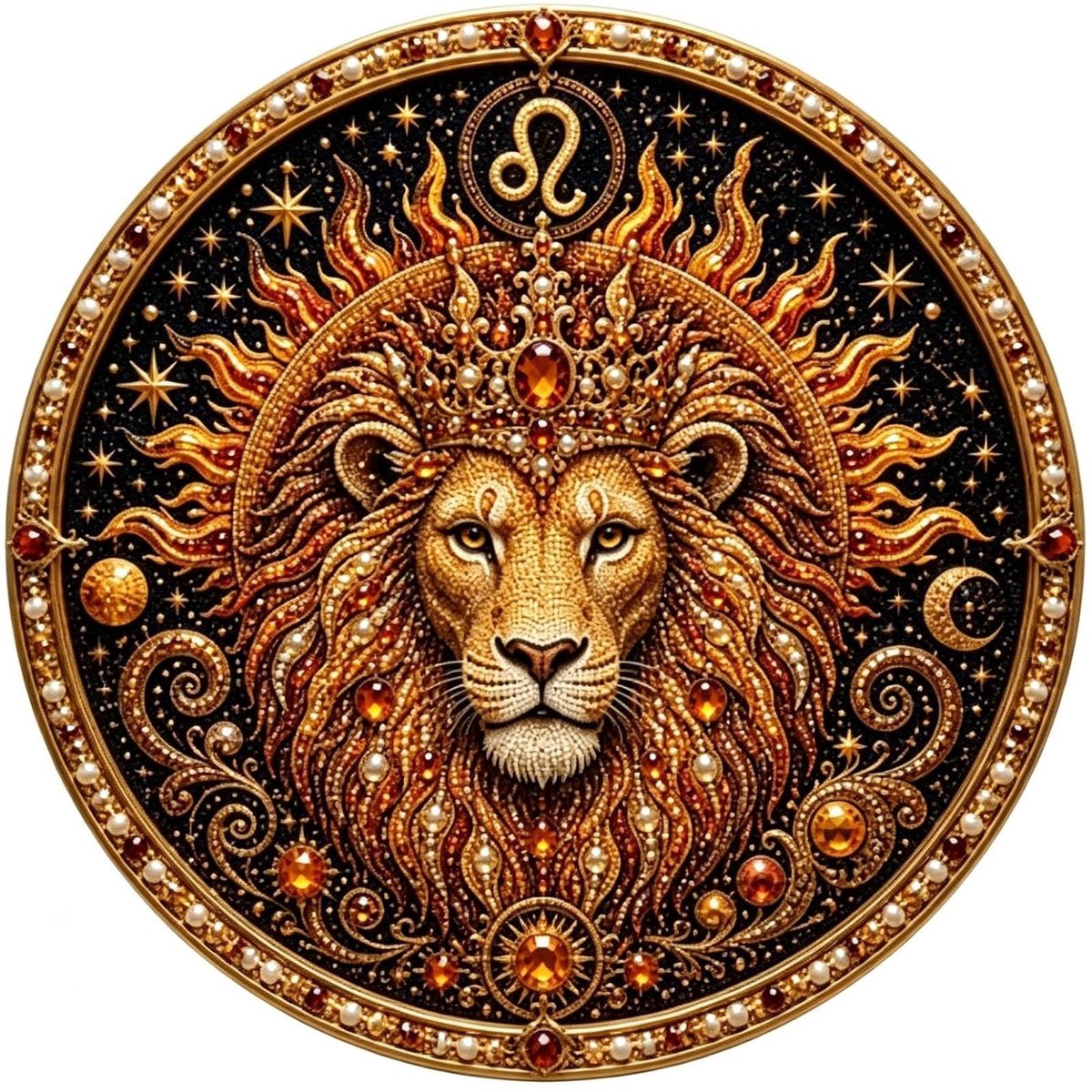 Casalora® Leeuw Sterrenbeeld Parel Diamond Painting – DIY 3D Parel Kunstwerk – Ronde Astrologie Decoratie op Canvas – Creatieve Hobby voor Volwassenen – Sterrenbeeld Wanddecoratie – 20 × 20 cm