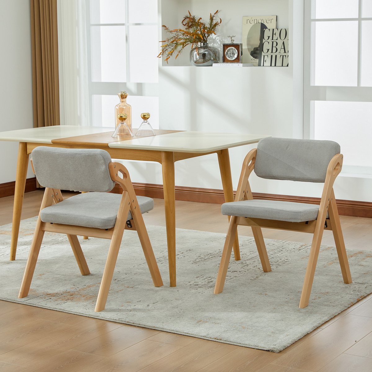 HAUSS SPOLE Eetkamerstoel - Klapstoel Set Van 2 - Gepolsterde Zitting Met Afneembare Linnen Bekleding - Voor Keuken En Feest - Hout Grijs