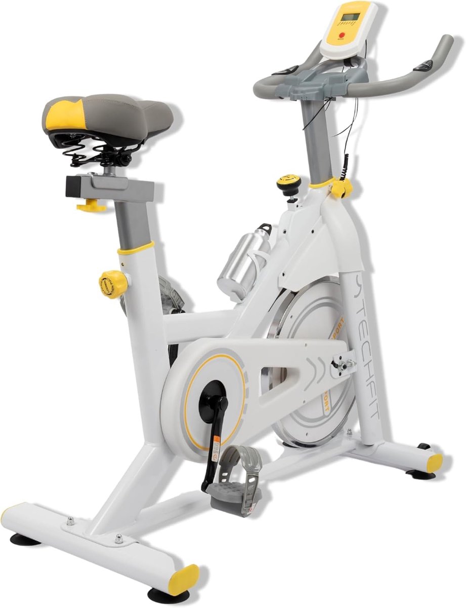 SnelShoppen - TechFit Hometrainer met 8 kg Vliegwiel, Magnetische Weerstandsinstelling, LCD Scherm, Tablethouder en Drinkfles voor Thuis Fitness