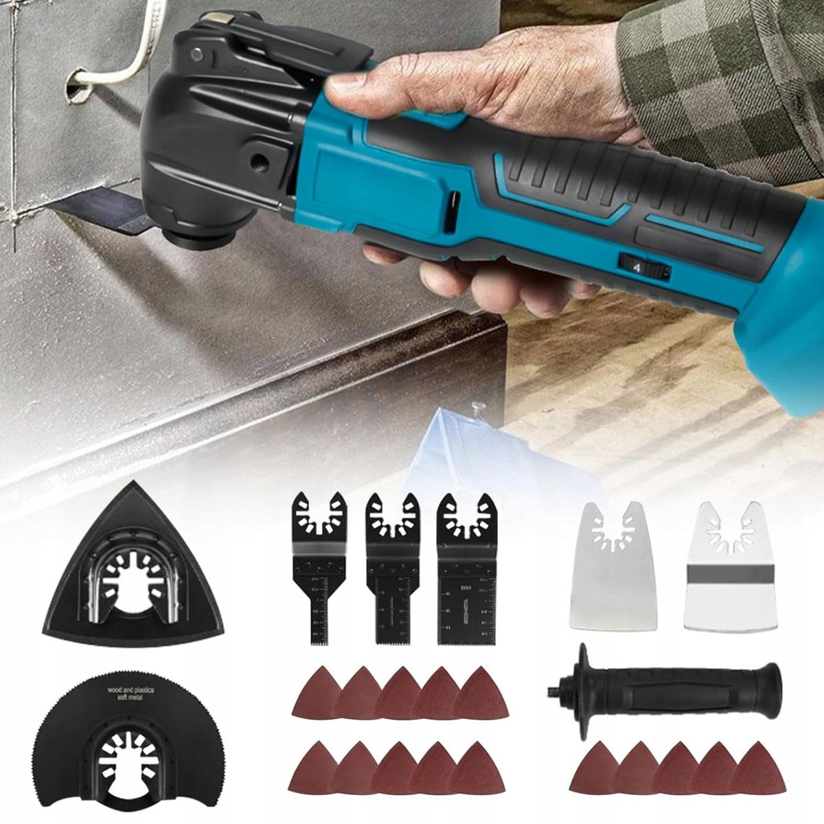 Oscillerende Multitool - Multifunctioneel Gereedschap - 18V Accu - 300W - Borstelloos - 6 Snelheden - 22 Accessoires - Losse Body - Voor Hout en Metaal - Compatibel met Makita