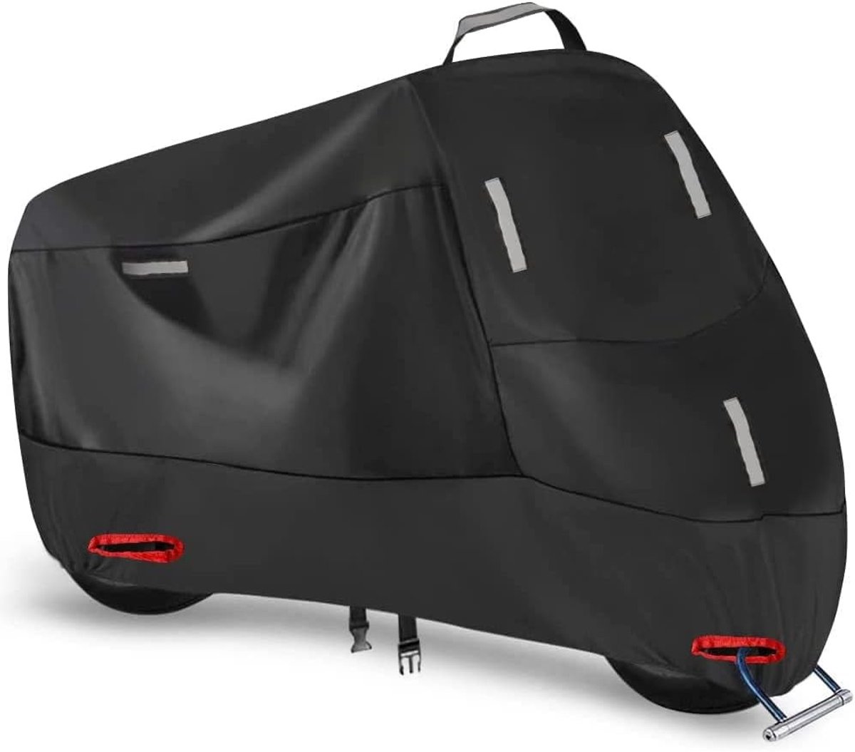 Waterdichte Motorhoes voor Buiten, Bescherming tegen Regen, UV, Stof en Sneeuw met Reflecterende Strips en Slotgaten, Geschikt voor Motor, Scooter en Moped (4XL: 290x95x140cm)