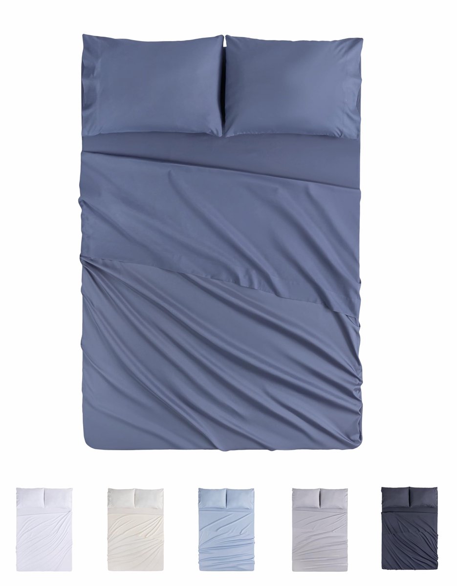 SnelShoppen - 4-delige beddengoedset, hoeslaken, laken, 2 kussenslopen, 50 x 80 cm, geschikt voor bed 180 x 190/200 cm, hoogwaardig microvezel, grijsb
