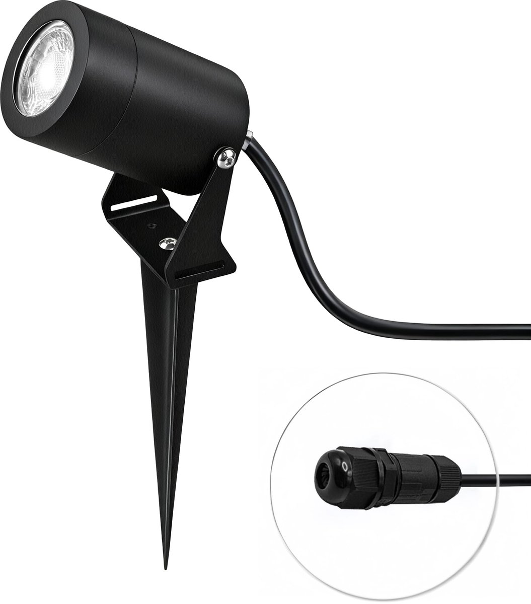 SnelShoppen - Roestvrij Staal LED Tuinverlichting met Stroom en Grondpen, Zwart - Perfect voor Tuin, Terras, Feesten, Buitenverlichting