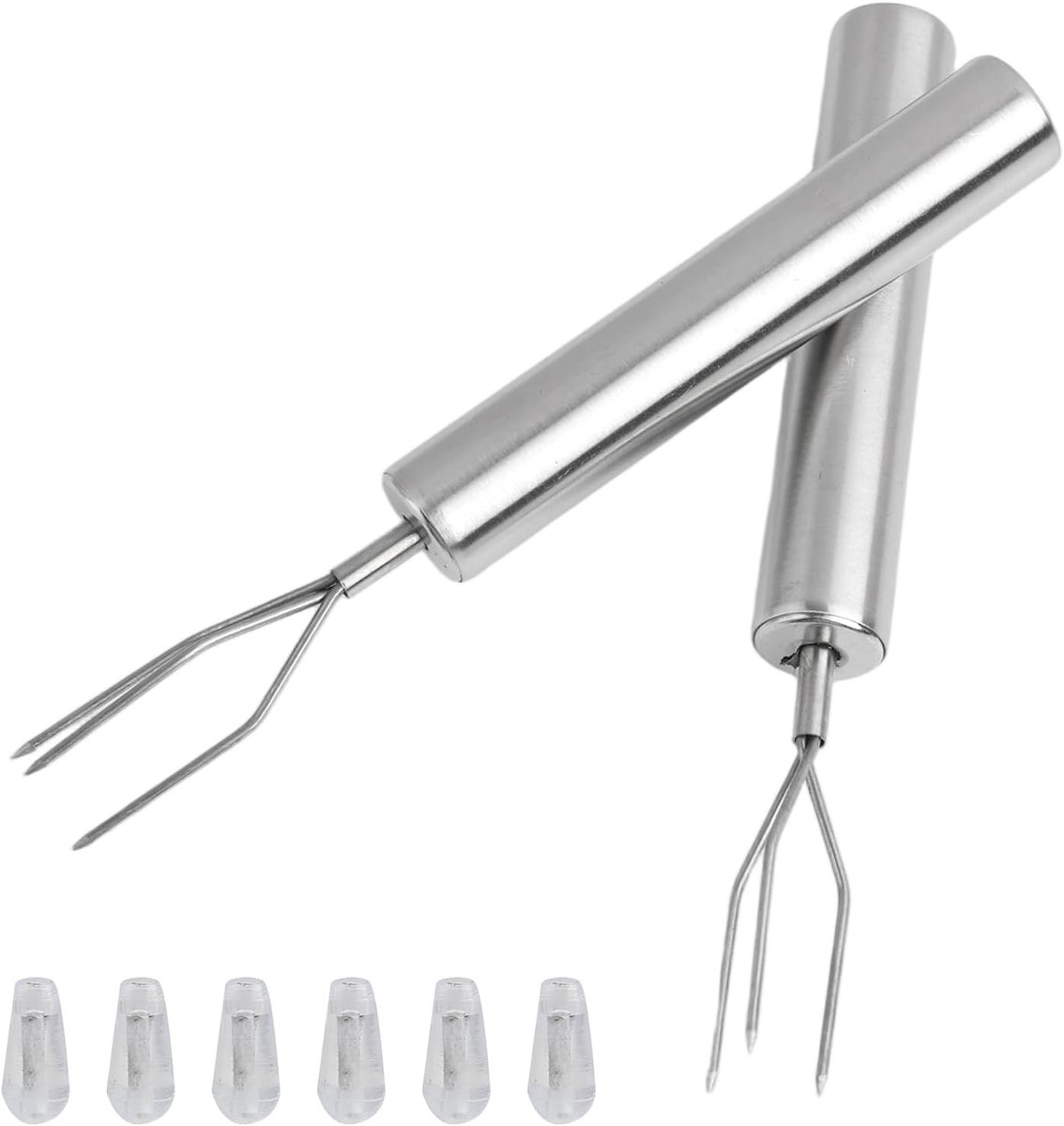 Robuuste en elegante aardappel schilfork en vork van roestvrij staal met trident spikes voor groenten en grillen, lengte 15,2 cm, ideaal voor koken en BBQ