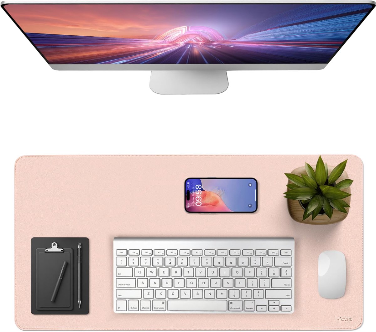 SnelShoppen - Vicwe Bureaulegger - 60 x 40 cm Muismat - Antislip PU-Lederen Beschermmat voor Kantoor en Laptop - Multifunctionele Muismat in Roze voor