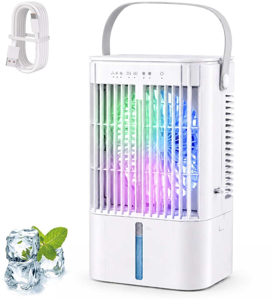 SnelShoppen - Mobiele Draagbare Airconditioner Zonder Afvoer, Mini Luchtkoeler 1200ml, 3 Snelheden, 2 Nevels, Oscillatie 120°, 7 Kleuren Nachtlampje -