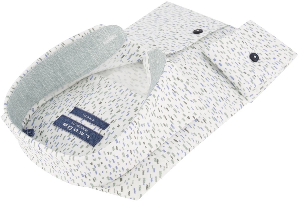 Ledub overhemd groene print Modern Fit stretch