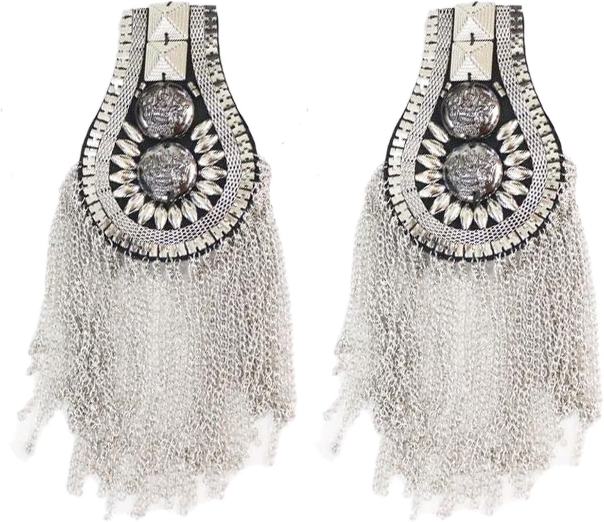 Punk Epaulettes met Fringes en Tassels voor Kostuumfeesten, Podiumshows en Uniformdecoratie - Unisex Set van 2 Stuks in Zilver