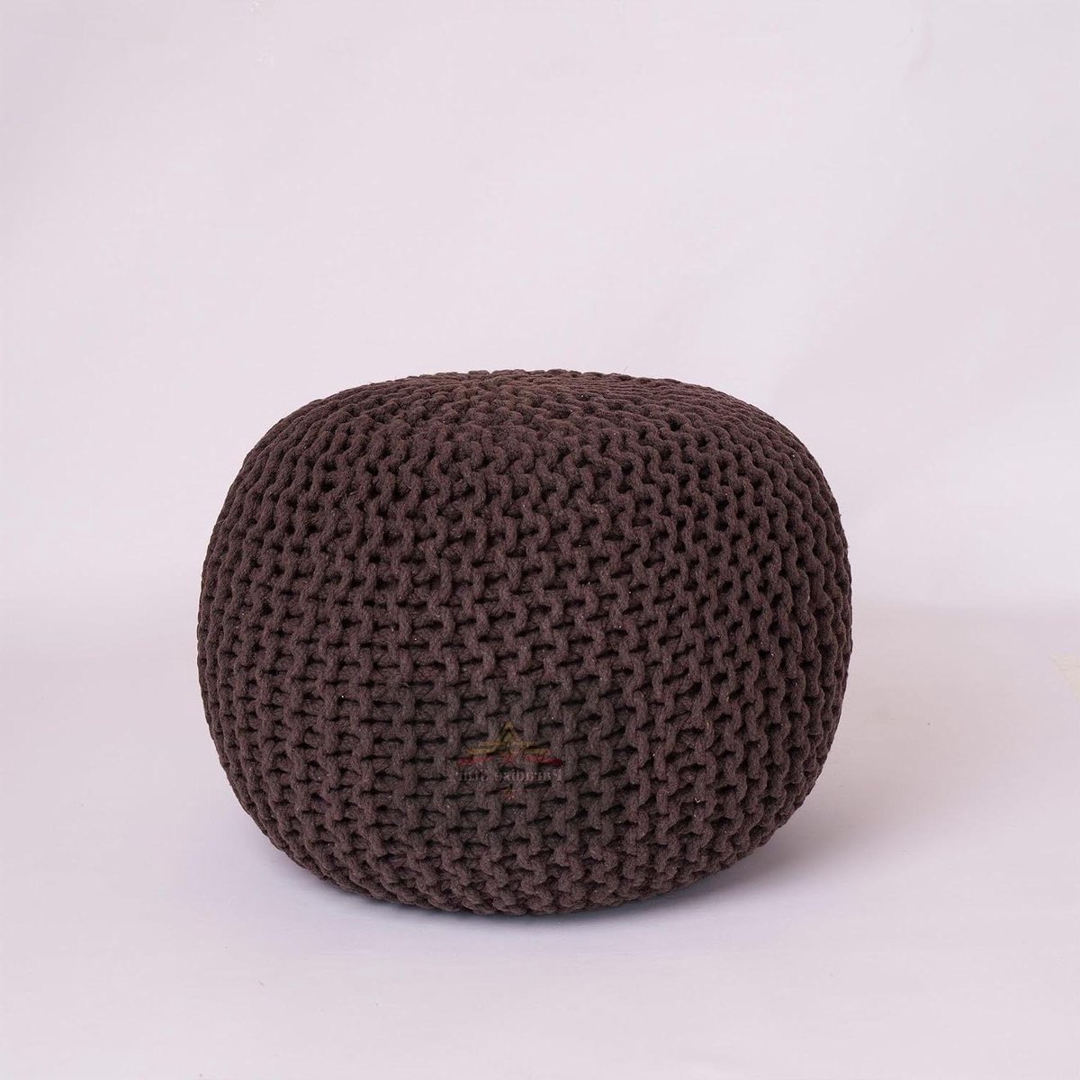 Gebreide Poef - Voetbank Ottomaans - Woonkamer Decoratie - Handgemaakt Katoen - 50x50x30 cm - Bruin