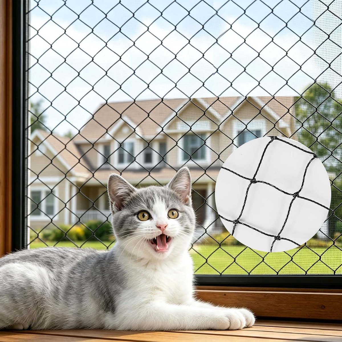 Kattennet balkon 2 x 3 m - zwart - draadversterkt - valbescherming voor actieve katten - SnelShoppen
