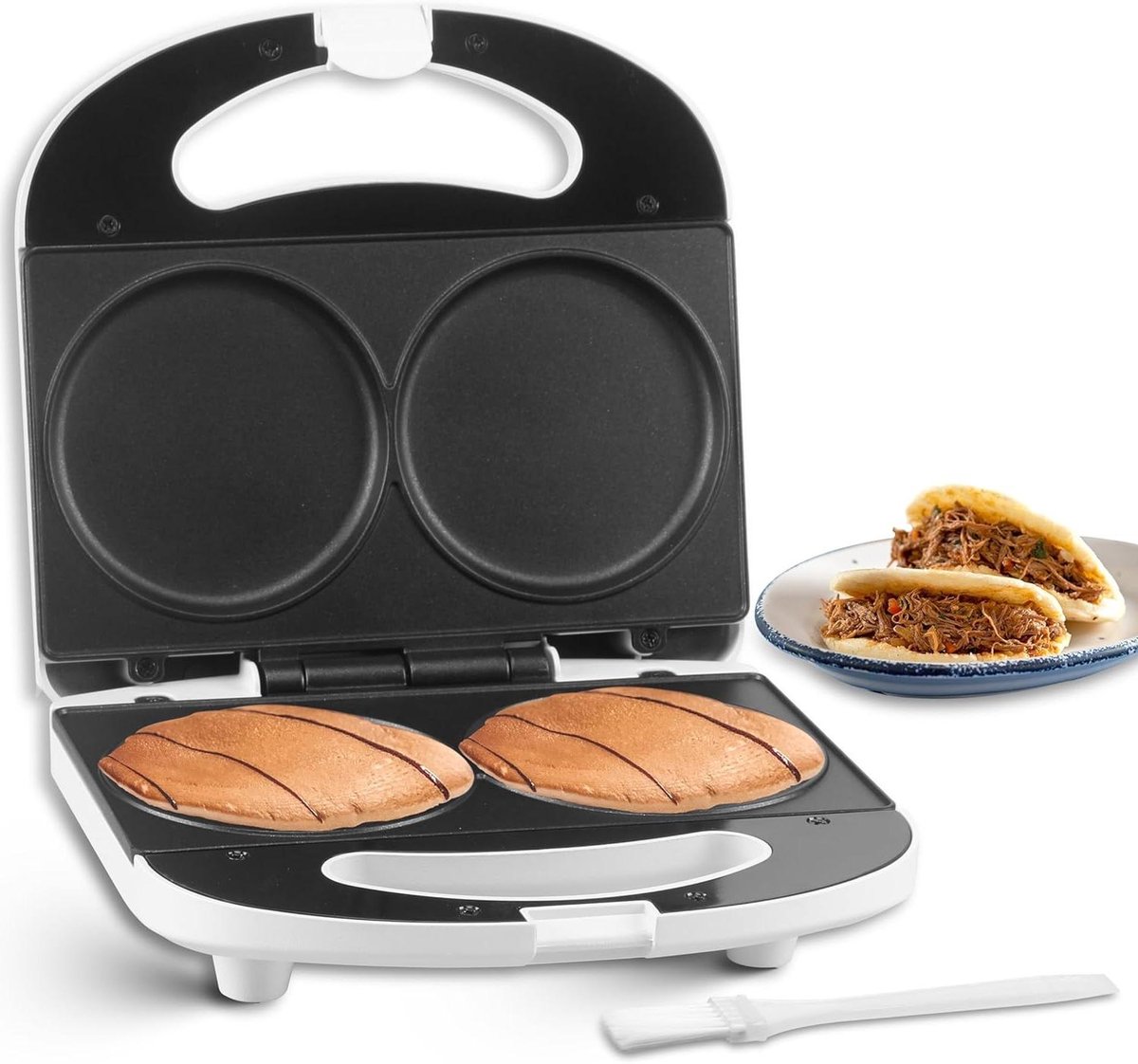 Mini Pannenkoekenmaker - Apparaat Koekjes - Ontbijt Maken - Dubbelzijdig Non-stick - 10 cm Platen - Wit