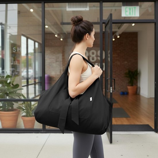 SnelShoppen - Yogamat Tas - Grote Draagtas voor Yogamatten met Zijvak - Geschikt voor Meeste Formaten - Obsidiaanzwart - Ideaal voor Yoga, Sport en Re van Snelshoppen — afbeelding 3