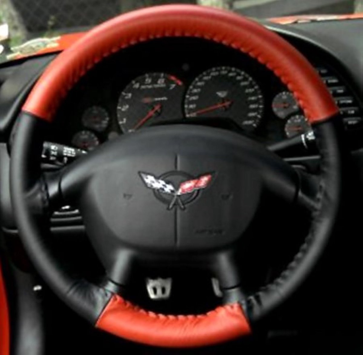 SnelShoppen - Corvette Stuurhoes Euro-Style Two-Tone Rood/Zwart - Echt Leren Stuurwielskin voor C5 & Z06 - Interieur Accessoire voor Auto