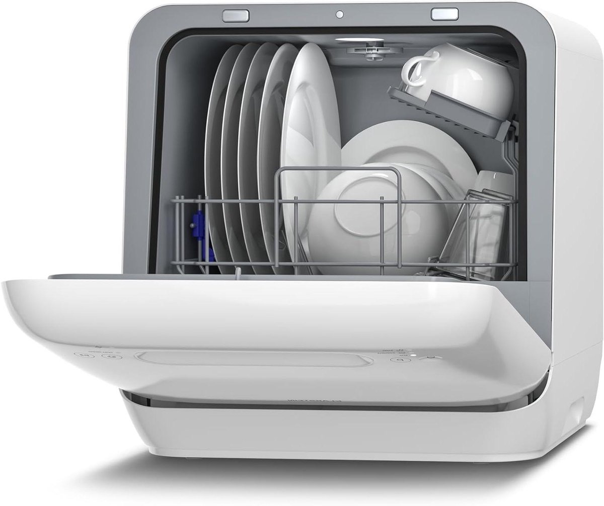 Mini Vaatwasser Compact Apparaat Snel Servies Reinigen Zonder Installatie Voor 2 Couverts Wit