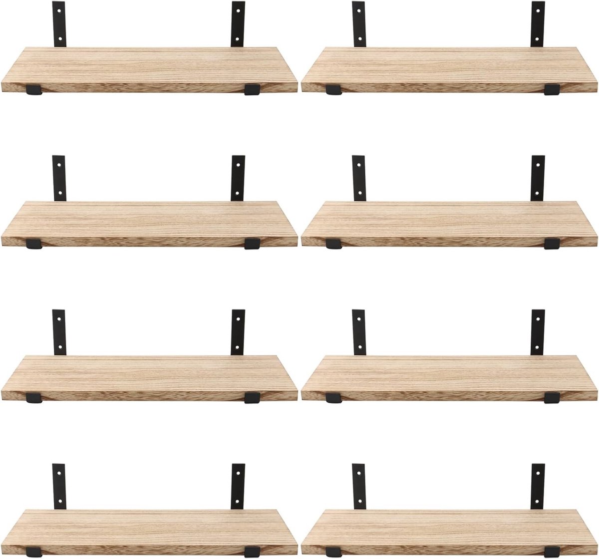 Set van 8 Wandplanken van Hout, Rustieke Zwevende Planken voor Slaapkamer, Badkamer en Keuken, 40 x 15 x 1.5 cm, Ideaal voor Opbergruimte en Decoratie