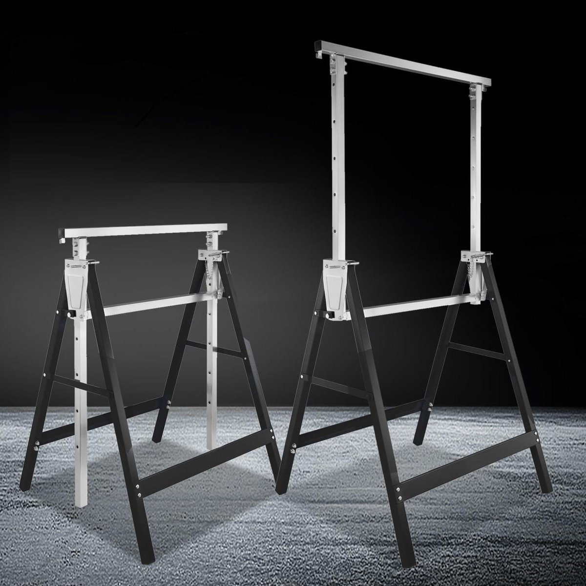 Steigerbok Set - Werkbok Inklapbaar - Klusprojecten Ondersteunen - 7-voudig Verstelbaar - 82-130 cm - Zwart
