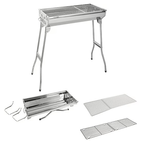 “Draagbare opvouwbare houtskoolgrill met deksel van roestvrij staal - ideaal voor barbecue, kamperen, picknick en festivals - geschikt voor houtskool en briketten” van Merkloos — afbeelding 5