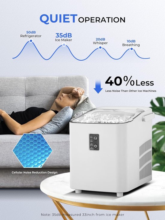 IJsblokjes Machine - Mini IJsmaker - Snelle IJsproductie - Automatische Reiniging - 14kg per dag - Wit — afbeelding 2