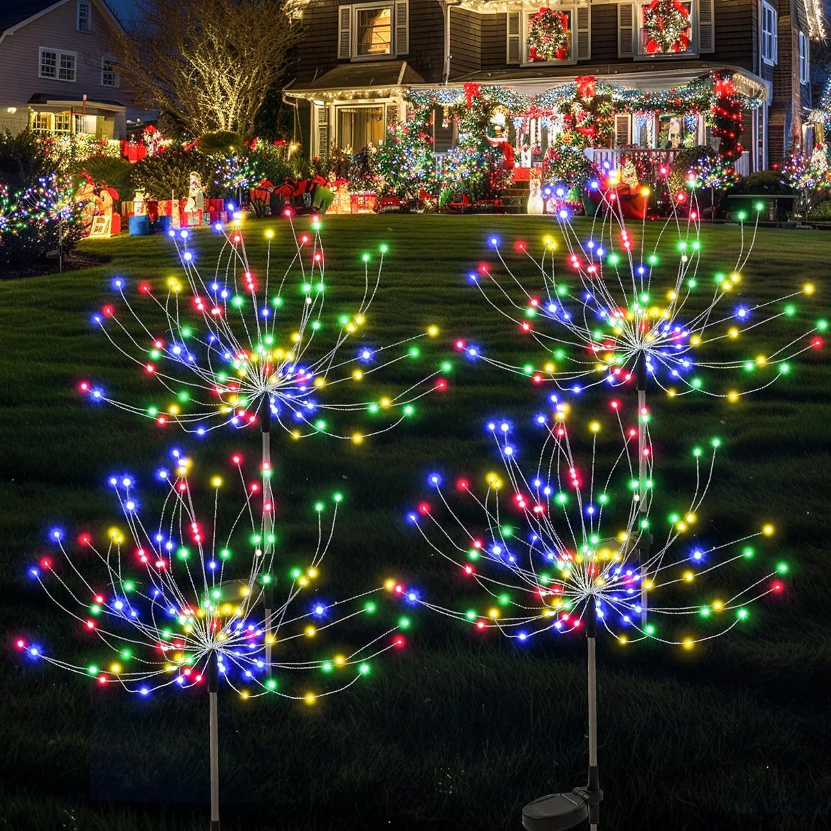 SnelShoppen - 4x Solar Tuinverlichting Fireworks Lichten met 120 LEDs - Flexibel Koperdraad - Flitsend & Constant - Decoratie voor Tuin & Patio - Buit