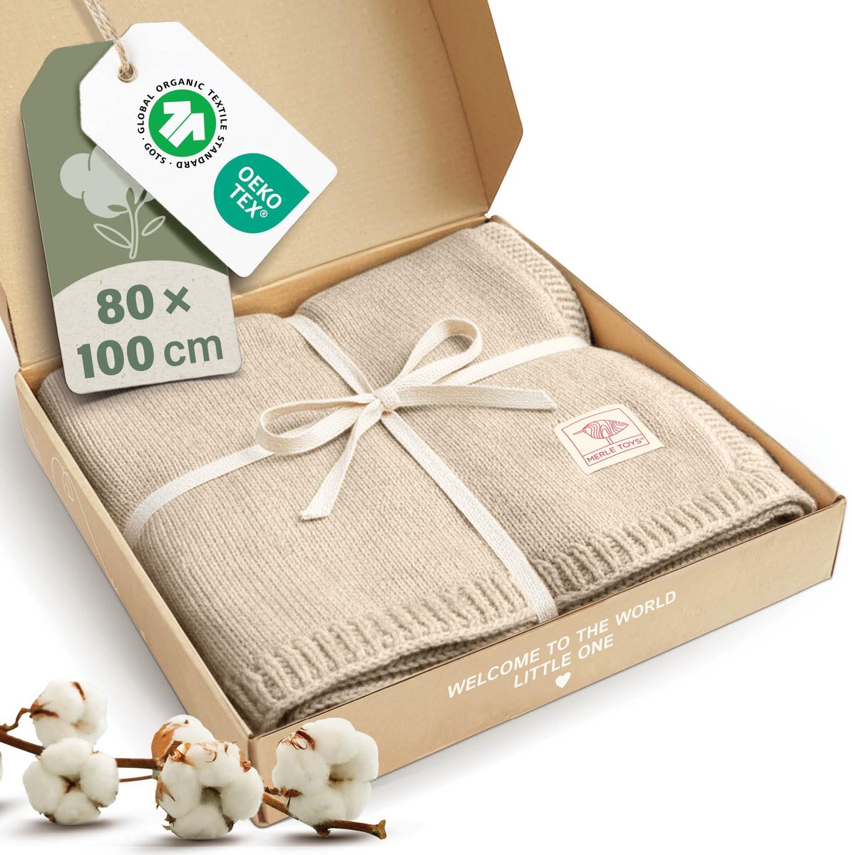 SnelShoppen - Babydeken Katoen voor Pasgeborenen, 100% Biologisch, Beige, Gebreide Knuffeldeken, GOTS & Oeko-Tex Gecertificeerd, Babydeken voor Kinder
