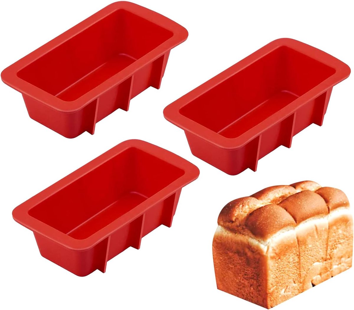 SnelShoppen - Siliconen Bakvormen 3 Stuks Mini, 12 cm, Rood, Anti-aanbaklaag, Herbruikbare Bakvorm voor Brood, Cake, Gehaktbrood, Brownies, Perfect vo