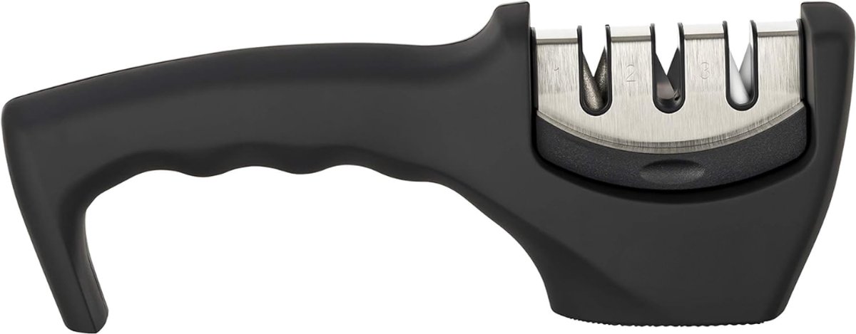 JCP® Messenslijper - 3 Fases - Professionele Slijper - Mes Slijper - Zwart/Zilver - 21cm x 5cm x 9cm